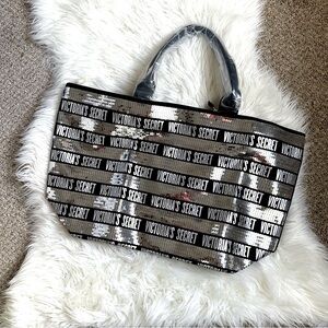 Victoria's Secret Black and Silver Tote Bag